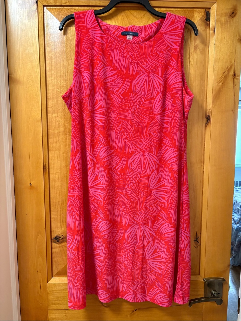 Tommy Hilfiger Pink and Red Palm-Print Sleeveless Midi Dress